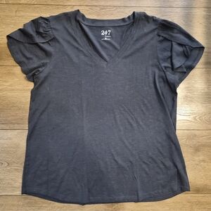 [NWOT] MAURICES 24/7 Holland Tulip Sleeve V-Neck Dark Gray Tee Top XL